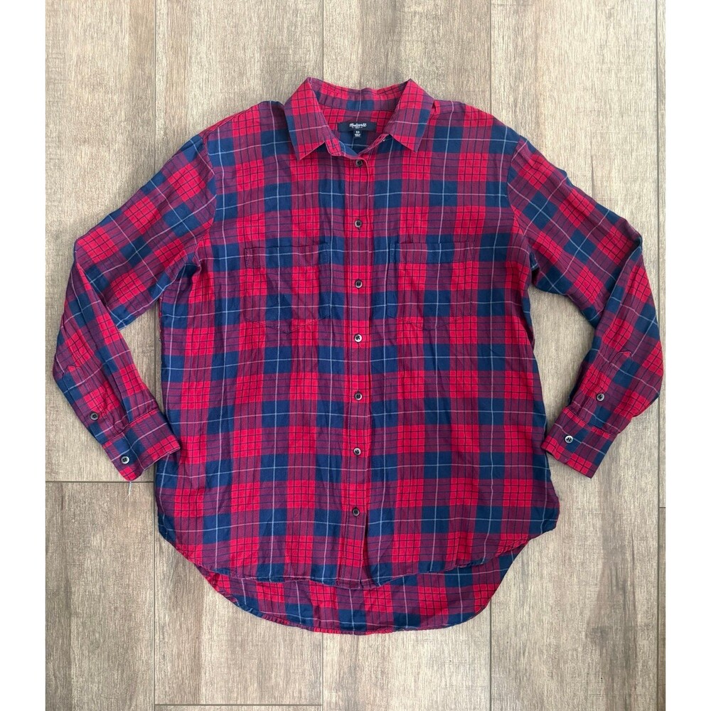 Madewell Red and Blue Plaid Flannel Button Up Shirt Size XS Excellent Condition